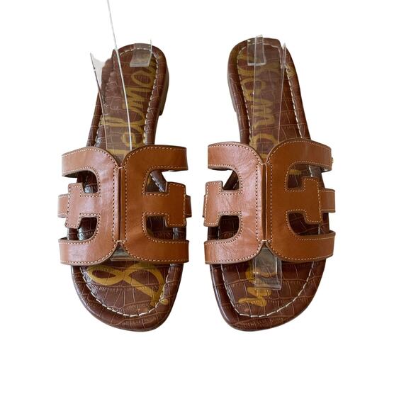 Sam Edelman Bay Leather Slide Sandal Slip On Sz 7.5M Saddle Leather Casual - Picture 1 of 12